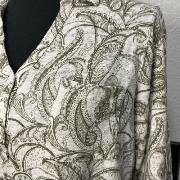 Chico’s Green Paisley Linen Top with Quarter Sleeves LARGE - Picture 4 of 9